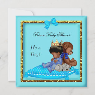 African American Baby Shower Blue Gold Boy Prince Einladung