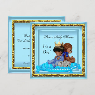 African American Baby Shower Blue Gold Boy Prince Einladung