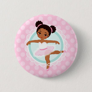 African American Ballerina - Pink Ballet Dancer Button