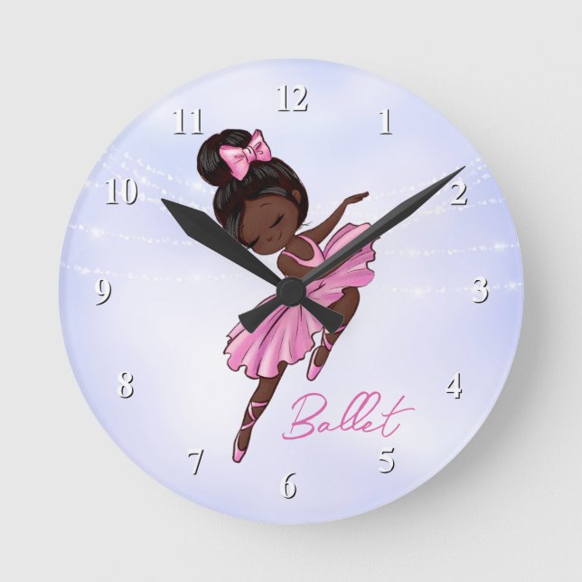 African American Ballerina Pink Tutu Ballet Dance Runde Wanduhr (Vorderseite)