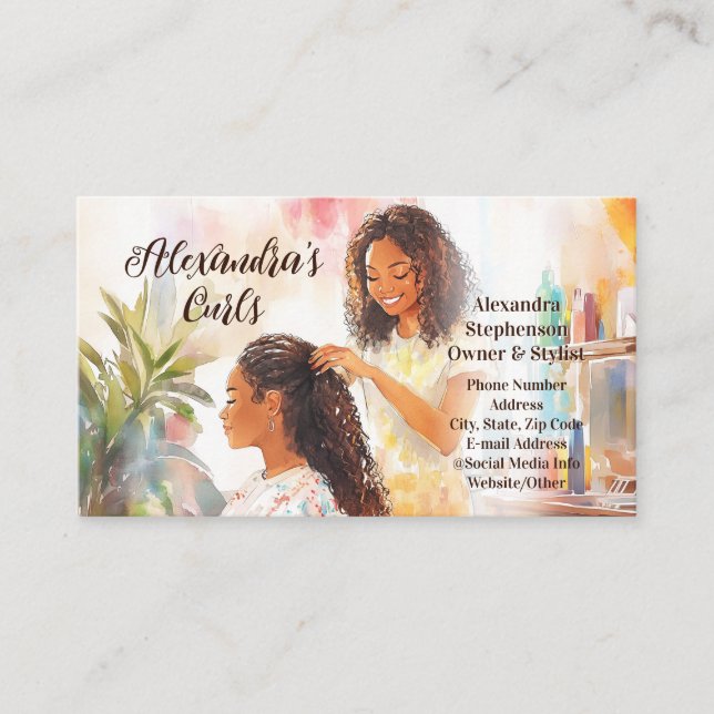 African-American Black Hairstylist Natural Hair Visitenkarte (Vorderseite)