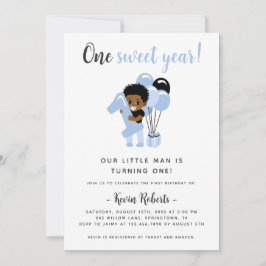 African American Boy 1st Birthday Invitation