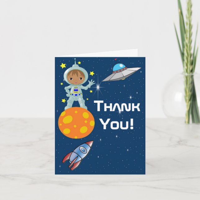 African American Boy Astronaut Thank You Note Card Dankeskarte (Vorderseite)