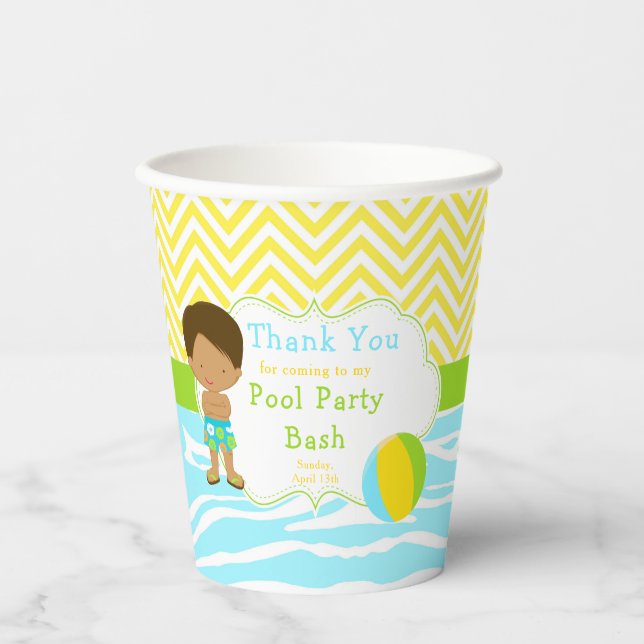 African American Boy Pool Party Bash Party Pappbecher (Vorderseite)