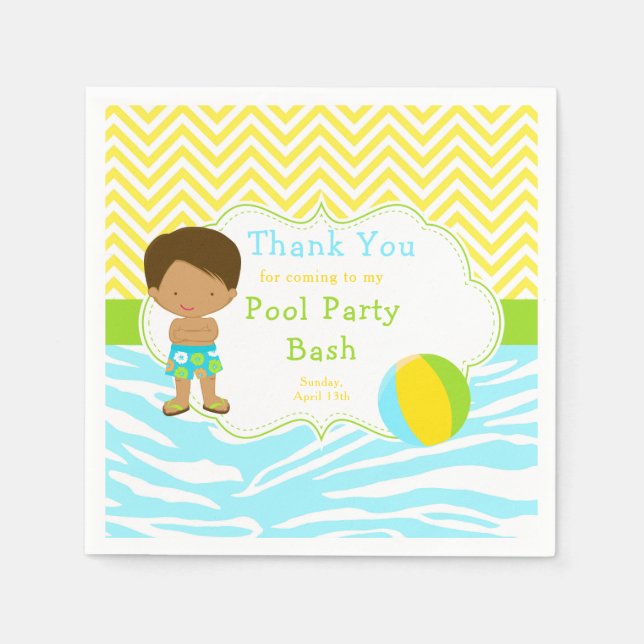 African American Boy Pool Party Bash Party Serviette (Vorderseite)