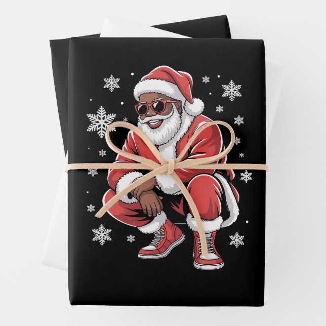 African American Christmas Pajama Xmas Afro Santa  Geschenkpapier Set (Beispiel)