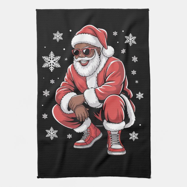 African American Christmas Pajama Xmas Afro Santa  Geschirrtuch (Vertikal)