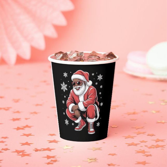African American Christmas Pajama Xmas Afro Santa  Pappbecher (Insitu)