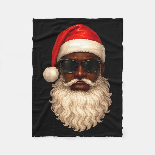 African American Cool Santa Claus Christmas Pajama Fleecedecke (Vorderseite)