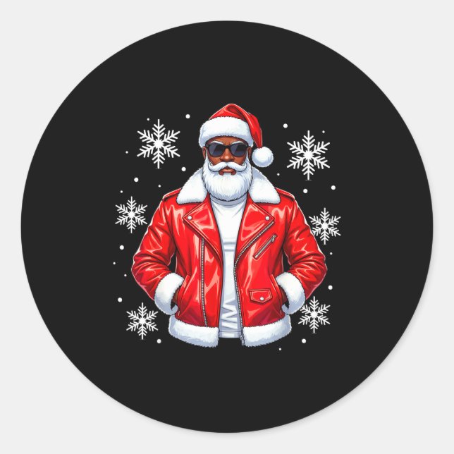 African American Cool Santa Claus Christmas Pajama Runder Aufkleber (Vorderseite)