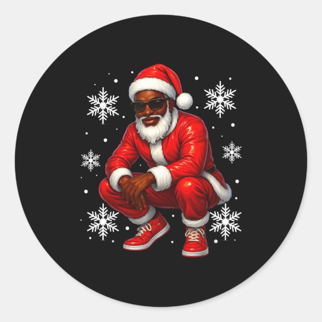 African American Cool Santa Claus Christmas Pajama Runder Aufkleber (Vorderseite)