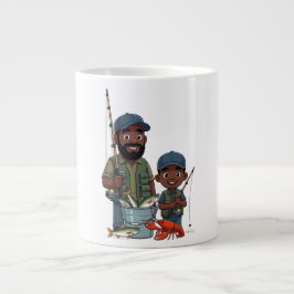 African American Dad and Son Fishing Jumbo-Tasse