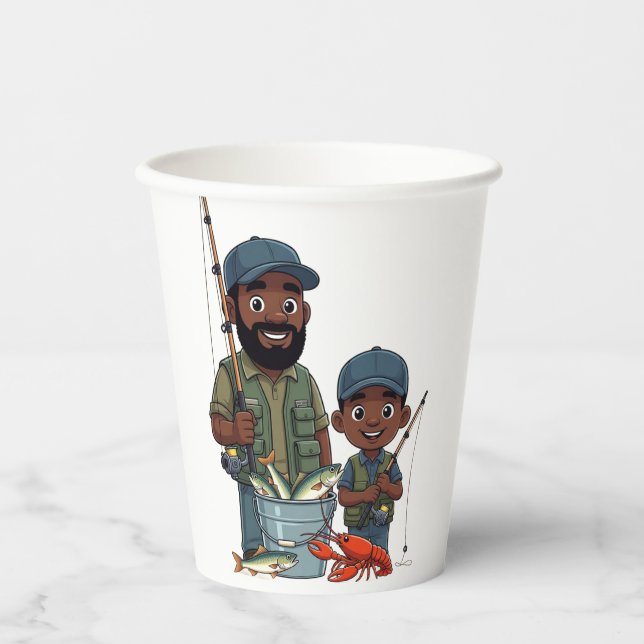 African American Dad and Son Fishing Pappbecher (Vorderseite)