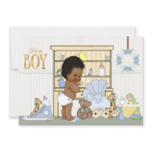 African American Ethnic Baby Boy Shower Invitation