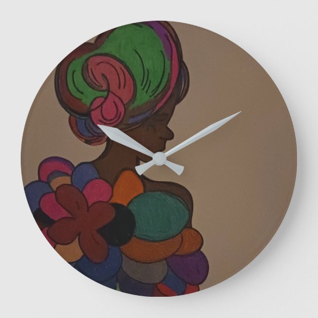 African American Fairy Wall Clock Große Wanduhr (Vorderseite)