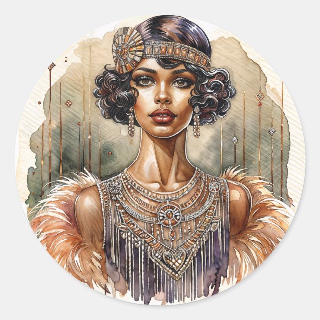 African American Flapper Art Deco Runder Aufkleber (Vorderseite)