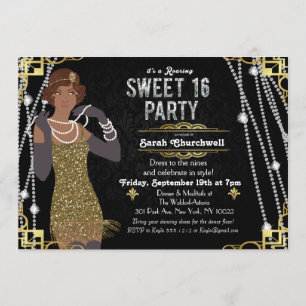 African American Flapper Sweet 16 Invitation