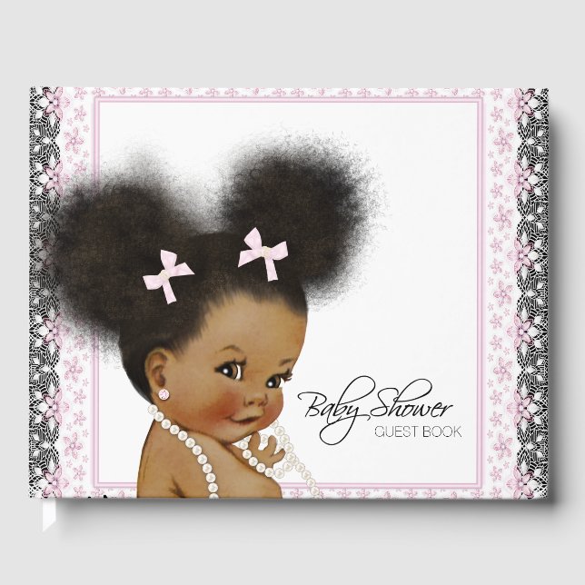African American Girl Baby Showbook Gästebuch (Vorderseite)