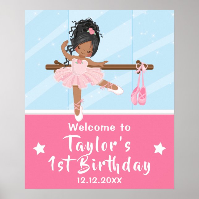 African American Girl Ballerina Pink Welcome Sign Poster (Vorne)