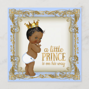 African American Prince Baby Shower Blue Einladung