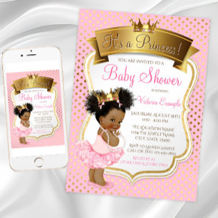African American Princess Baby Shower Invitations