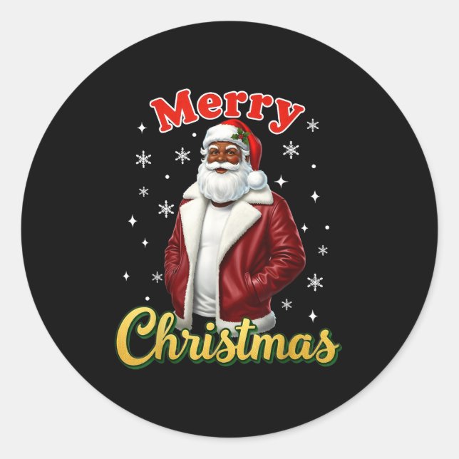 African American Santa Christmas Cool Black X-mas  Runder Aufkleber (Vorderseite)