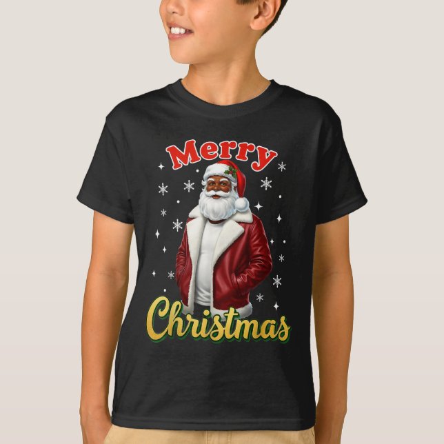 African American Santa Christmas Cool Black X-mas  T-Shirt (Vorderseite)
