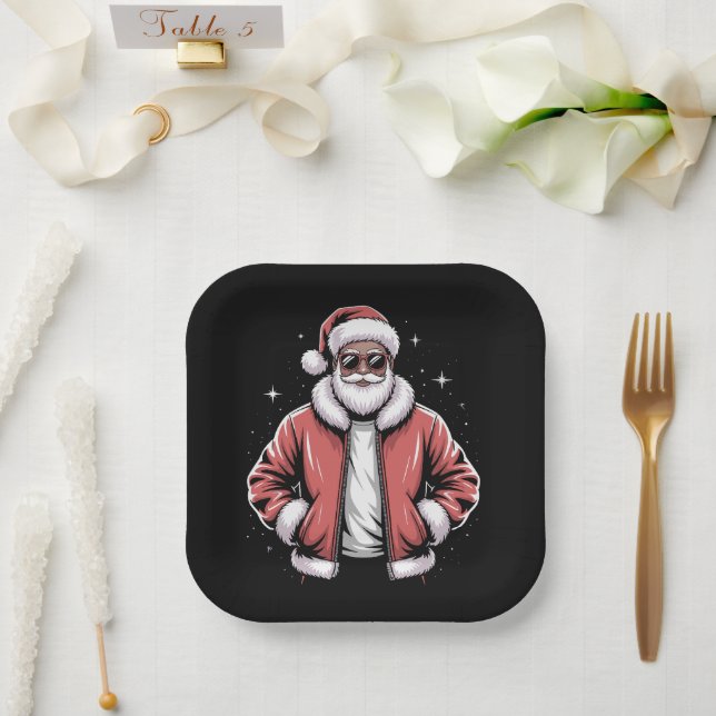 African American Santa Christmas Pajama Cool Black Pappteller (Hochzeit)
