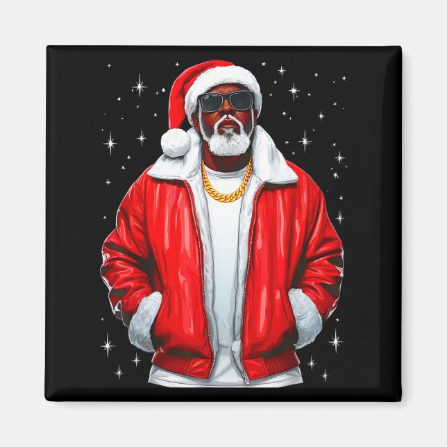 African American Santa Christmas Pajamas Cool Blac Magnet (Vorne)