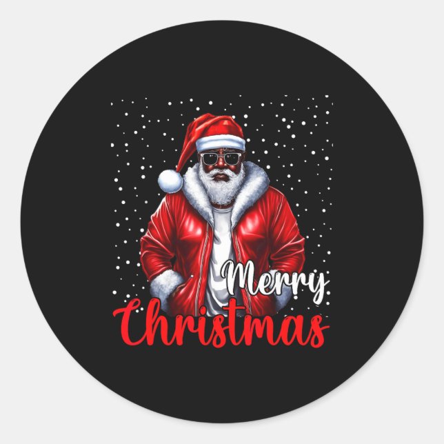 African American Santa Christmas Shirt Pajama Cool Runder Aufkleber (Vorderseite)