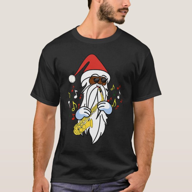 African American Santa Playing the Saxophone Jazz  T-Shirt (Vorderseite)