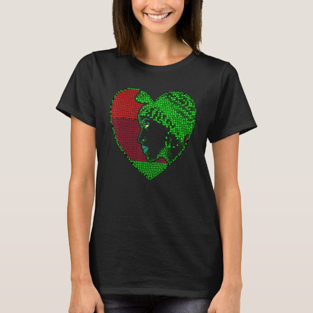 African American Woman Afro Mosaic Art Heart T-Shirt (Vorderseite)