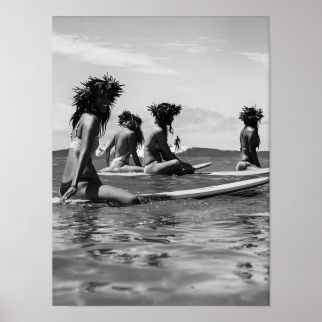 African American Women Surfing Print, Black and Wh Poster (Vorne)