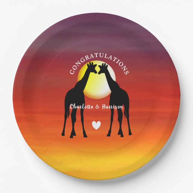 African Animal Safari Sunset Personalisiert Pappteller (Vorderseite)
