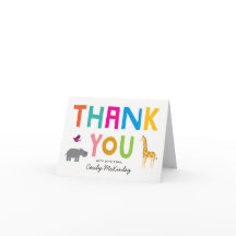 African Animaux Baby shower Merci Note