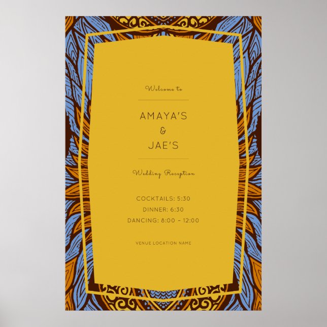 African Ankara Blue Floral Reception Poster (Vorne)