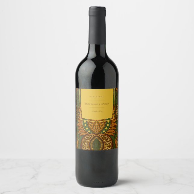 African Ankara Green Floral Wine Label Weinetikett (Vorderseite)