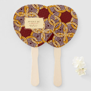 African Ankara Kitenge Gold Floral Hand Fans Fächer