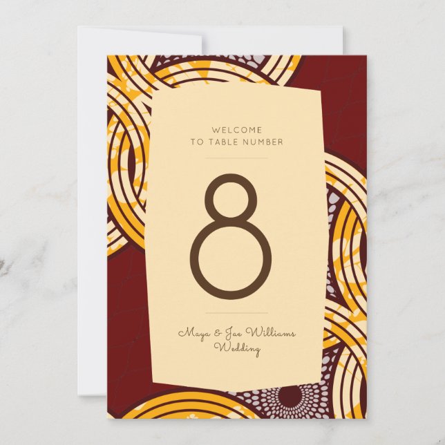 African Ankara Kitenge Gold Floral Tischnummer (Vorderseite)