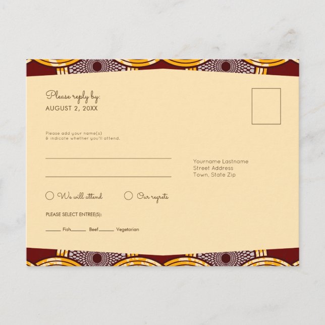 African Ankara Kitenge Gold UAWG Meal Postcard Einladungspostkarte (Vorderseite)
