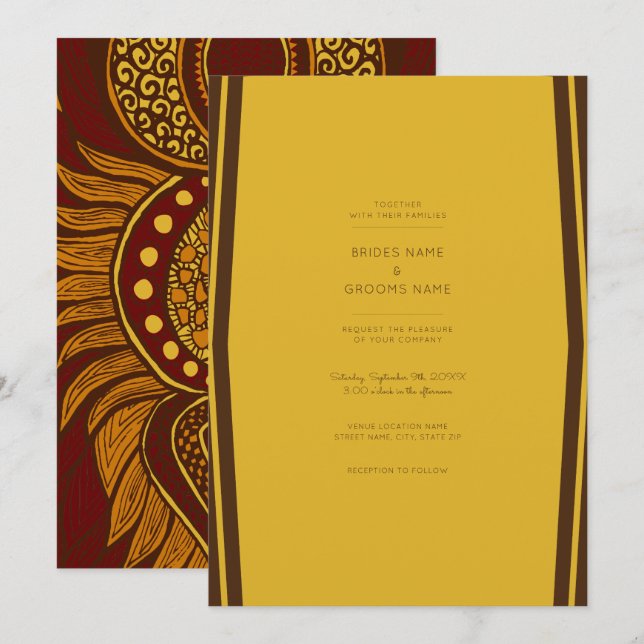 African Ankara Maroon Gold Floral Wedite Einladung (Vorne/Hinten)