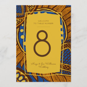 African Ankara Royal Blue Gold Floral Tischnummer