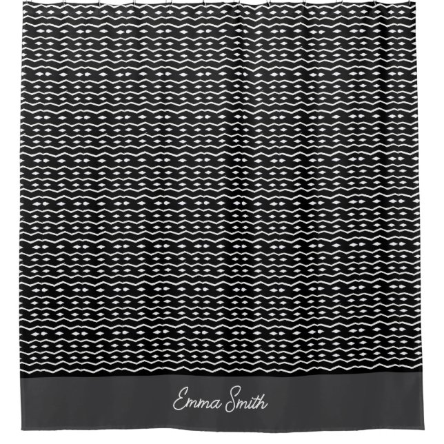 African Art Niedlich Black and White Pattern Duschvorhang (Vorderseite)
