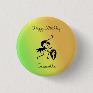 African Art, Silhouette Dancer Colorful Button