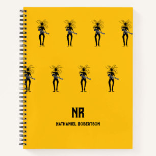 African Art, Silhouette Guitarist Pattern Notizbuch