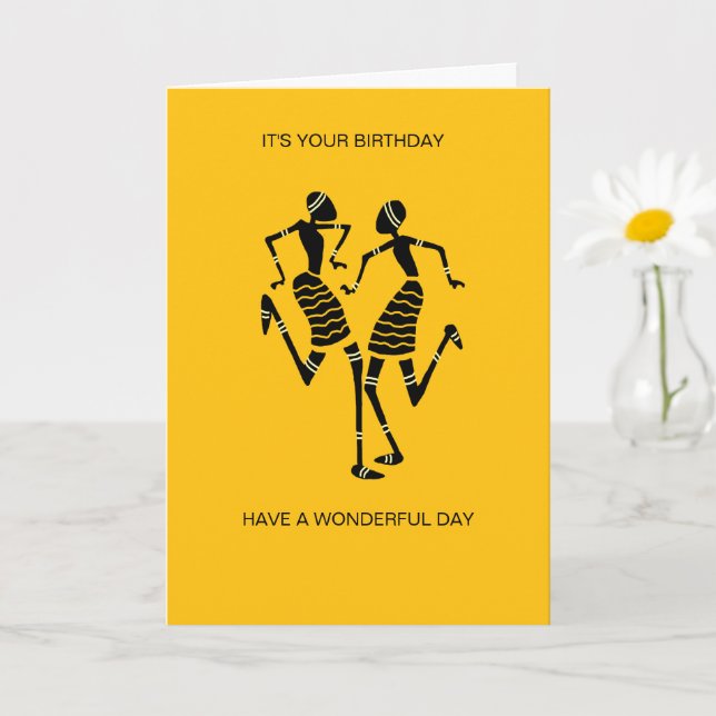African Art Silhouette Joy Dance Orange Birthday Karte (Kleine Pflanze)