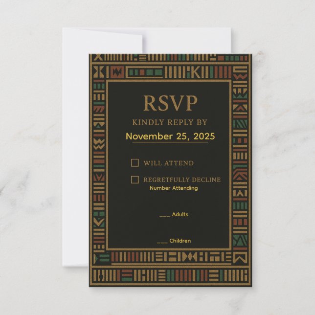 African Birthday Gold Kente RSVP Card (Vorderseite)