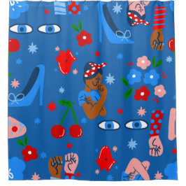 african black rosie the riveter rockabilly whimsy duschvorhang