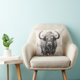 African Buffalo Pencil Zeichnend Kissen