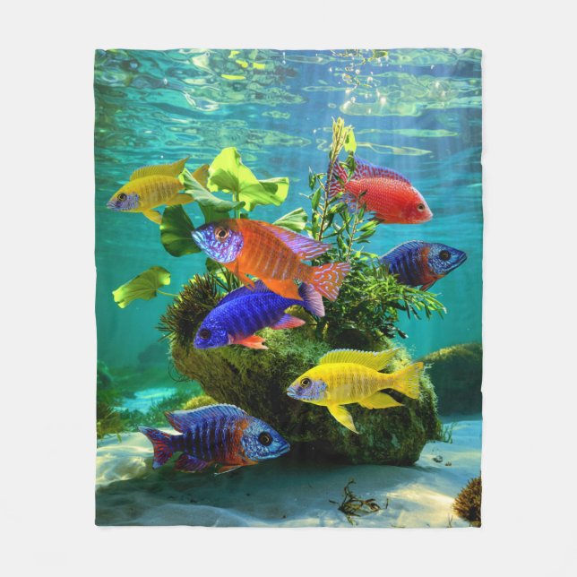 African Cichlids Peacock Cichlid Aquarium Art Fleecedecke (Vorderseite)